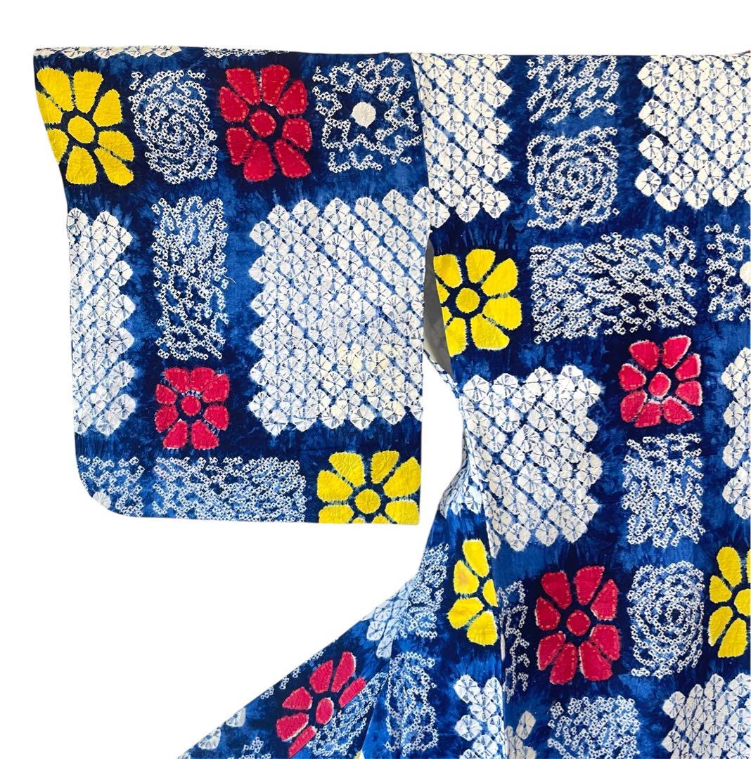 □夏涼浴衣　有松総絞り　可愛い花柄　身丈約159cm