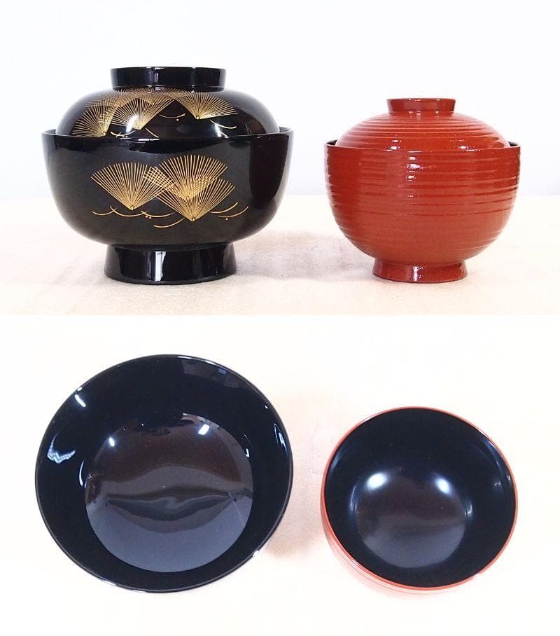 【未使用】輪島塗 五島屋謹製 西岡勇人作 寿松沈金 煮物椀 5客 雑煮椀/大椀