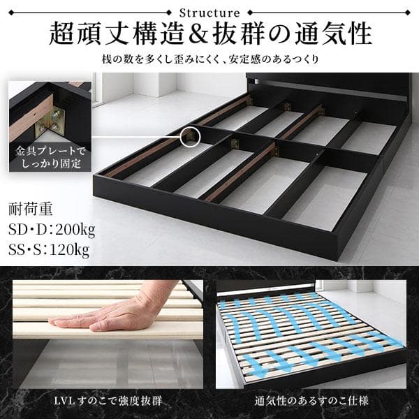 ベッド 低床 ロータイプ  ホワイト ダブル マットレス付きds-2174116