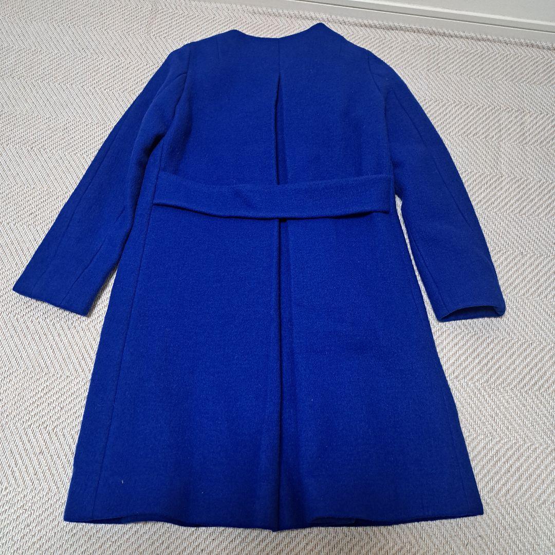 【美品】マカフィー　ジップアップ ノーカラー コート ブルー 36