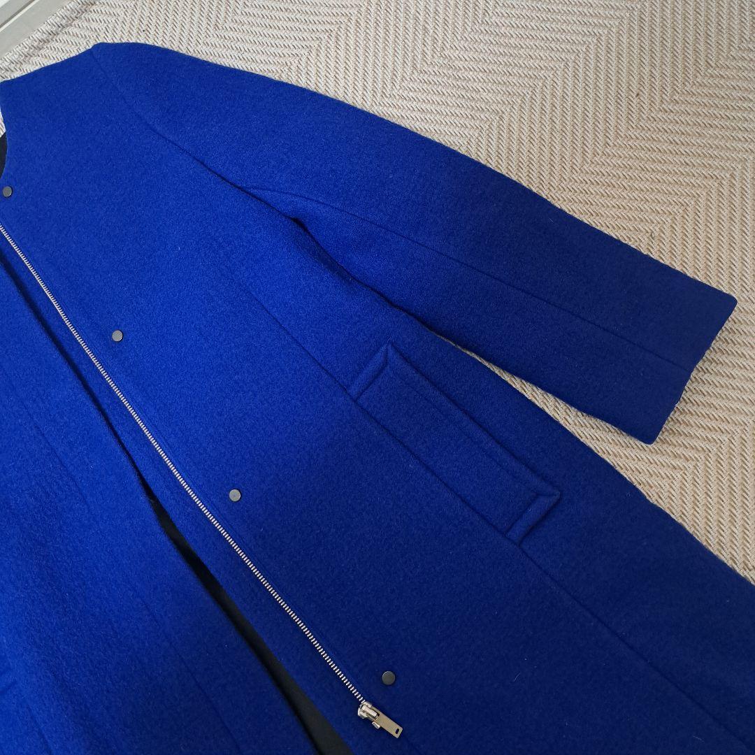 【美品】マカフィー　ジップアップ ノーカラー コート ブルー 36