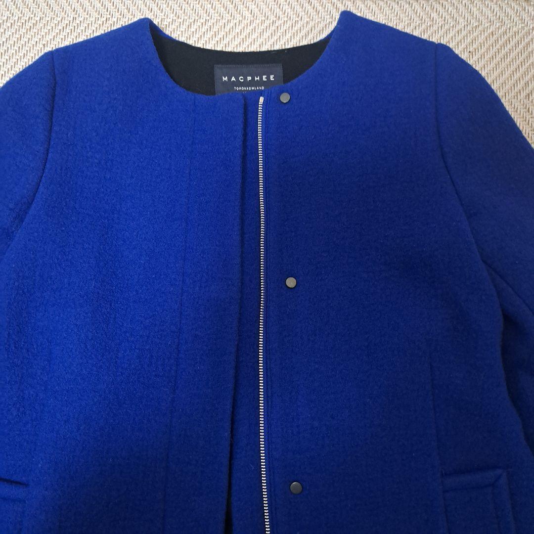 【美品】マカフィー　ジップアップ ノーカラー コート ブルー 36