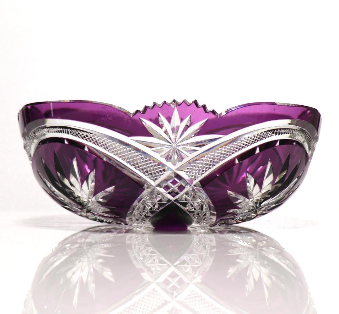 オールド・バカラ 1890年 美術館級 大型 紫色被せ切子 丸鉢 春海商店