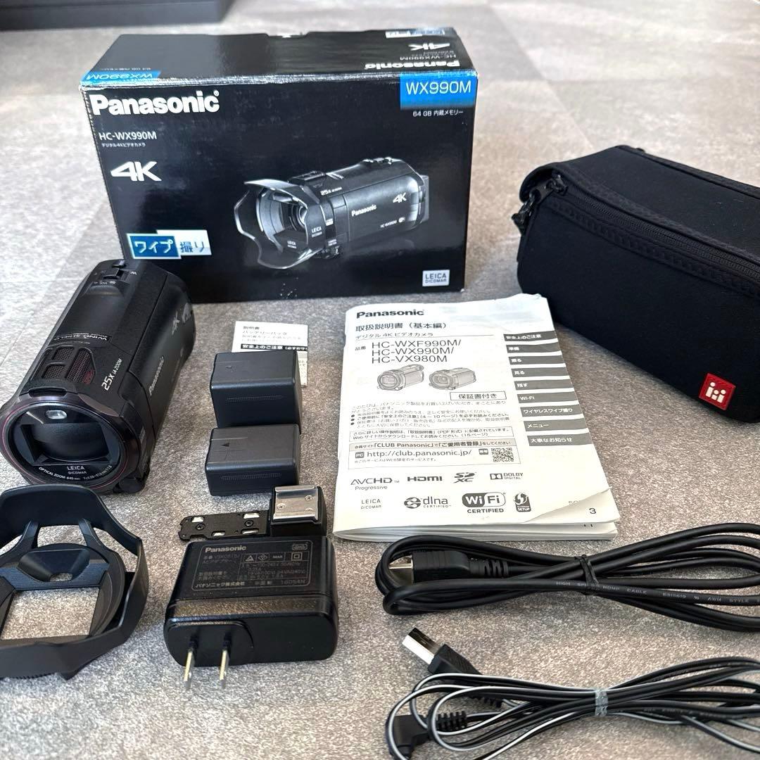 Panasonic HC-WX990M 4Kビデオカメラ ワイプ撮り ケース付