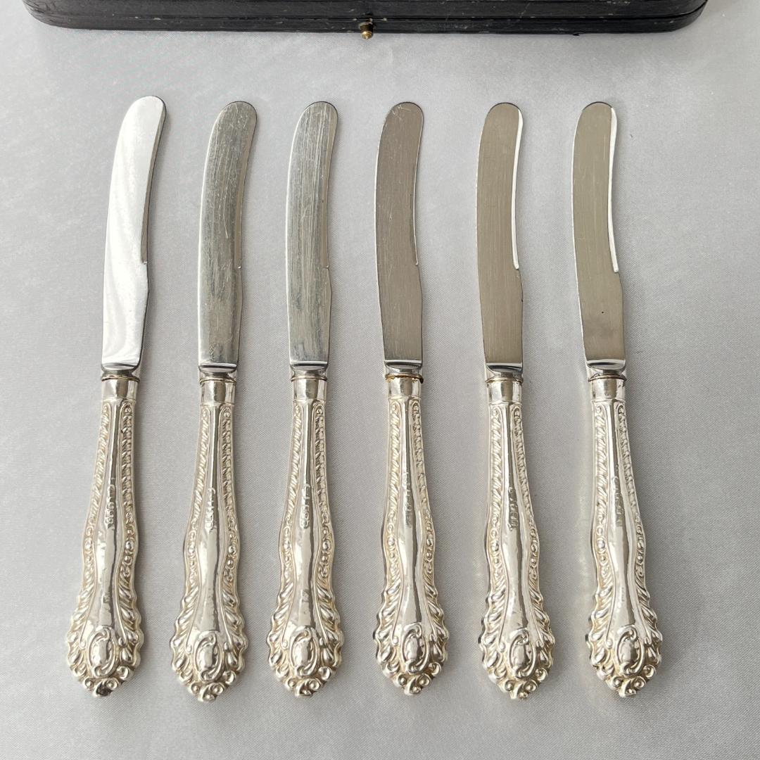 【C H Davis】 【純銀ハンドル】ティーナイフ 6本 ケース 1902年