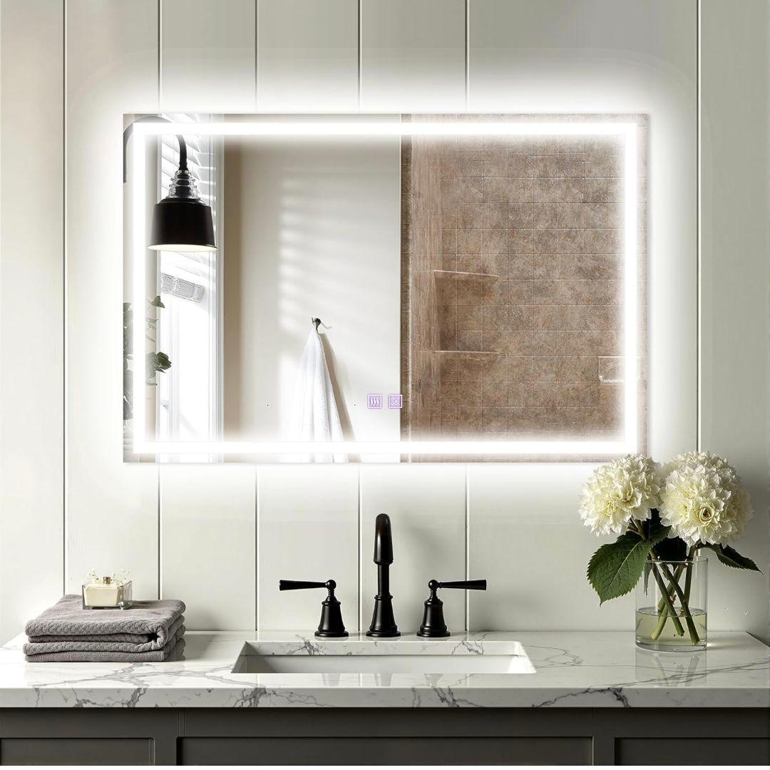 ♥LEDミラー♥ 鏡 ウォールミラー 壁掛け 明るさ調整 横掛け 40x60