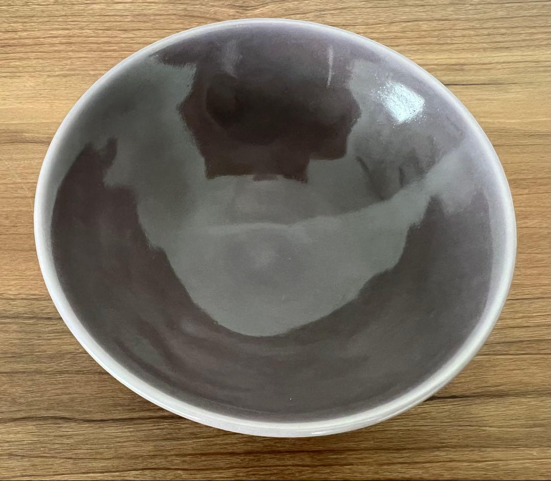 天神窯 紫欣釉茶碗 岡本欣三 作 茶道具 箱有 共布有 藤紫色 希少