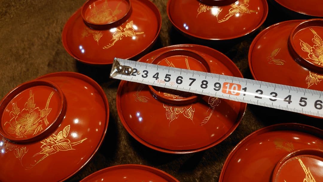 輪島塗　金蒔絵　蒔絵　沈金　華蝶の図　蓋椀　１０客