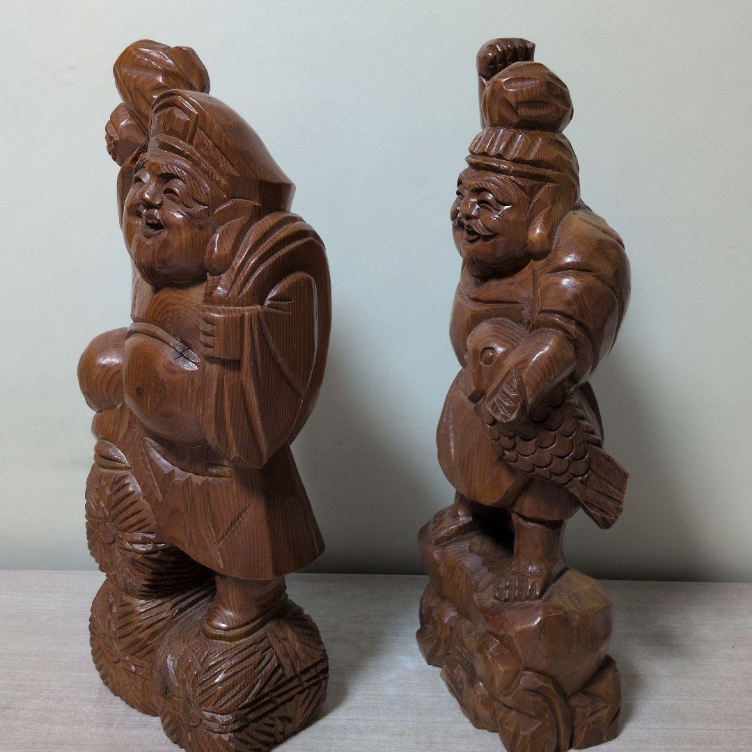 値下)木製 「恵比寿天」＋「大黒天」 彫刻　2体