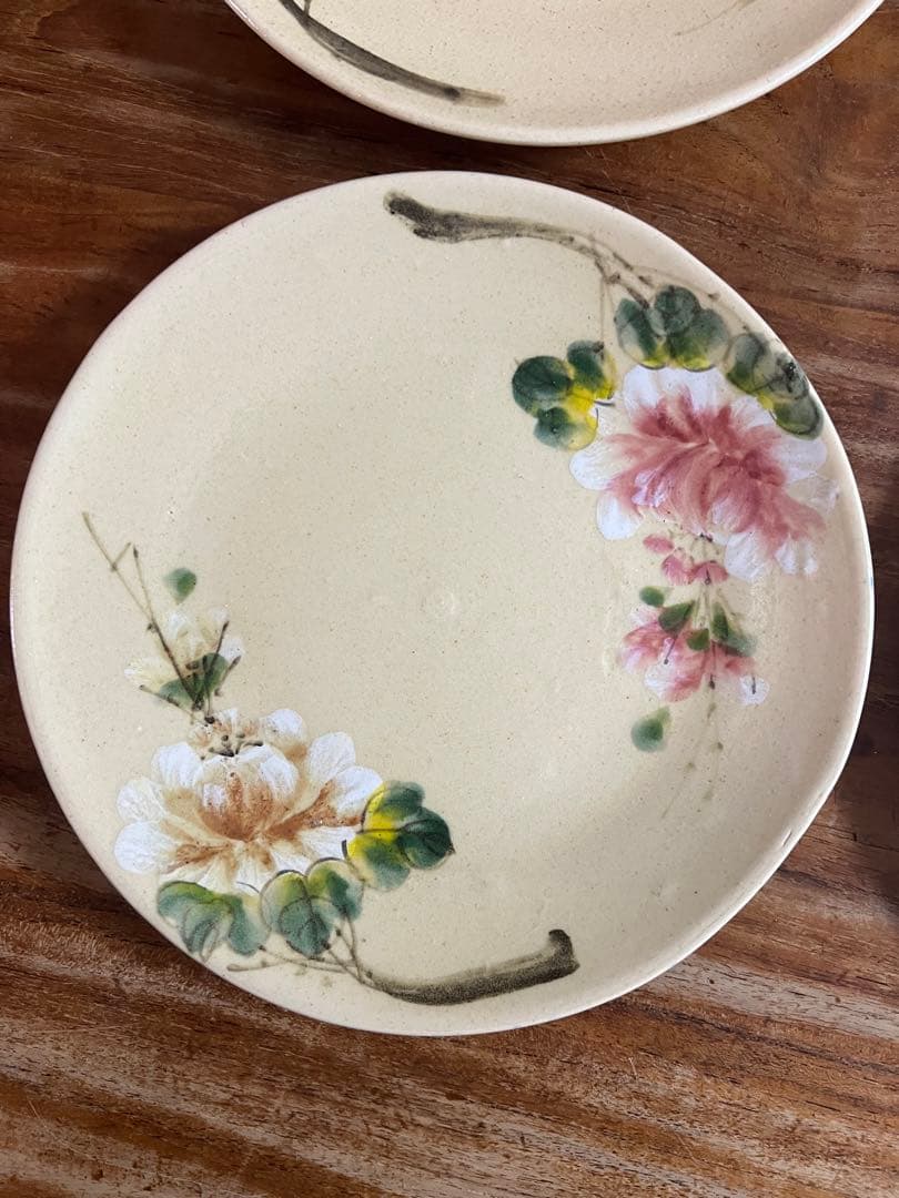 ベトナム　 ソンベ焼き　花柄皿 5枚セット 約21.5cm