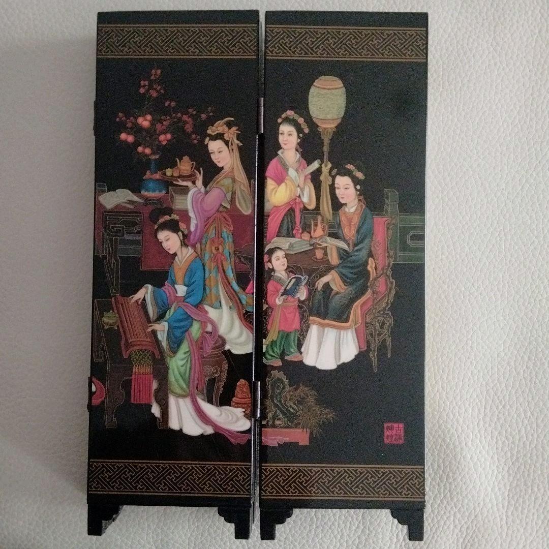 漆器屏風・紅楼夢十二金釵