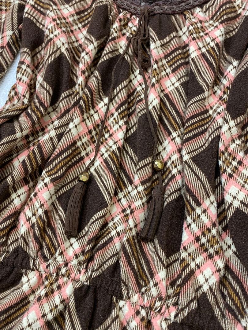 9546. LIZLISA チェック スウェードリボン ミニワンピース