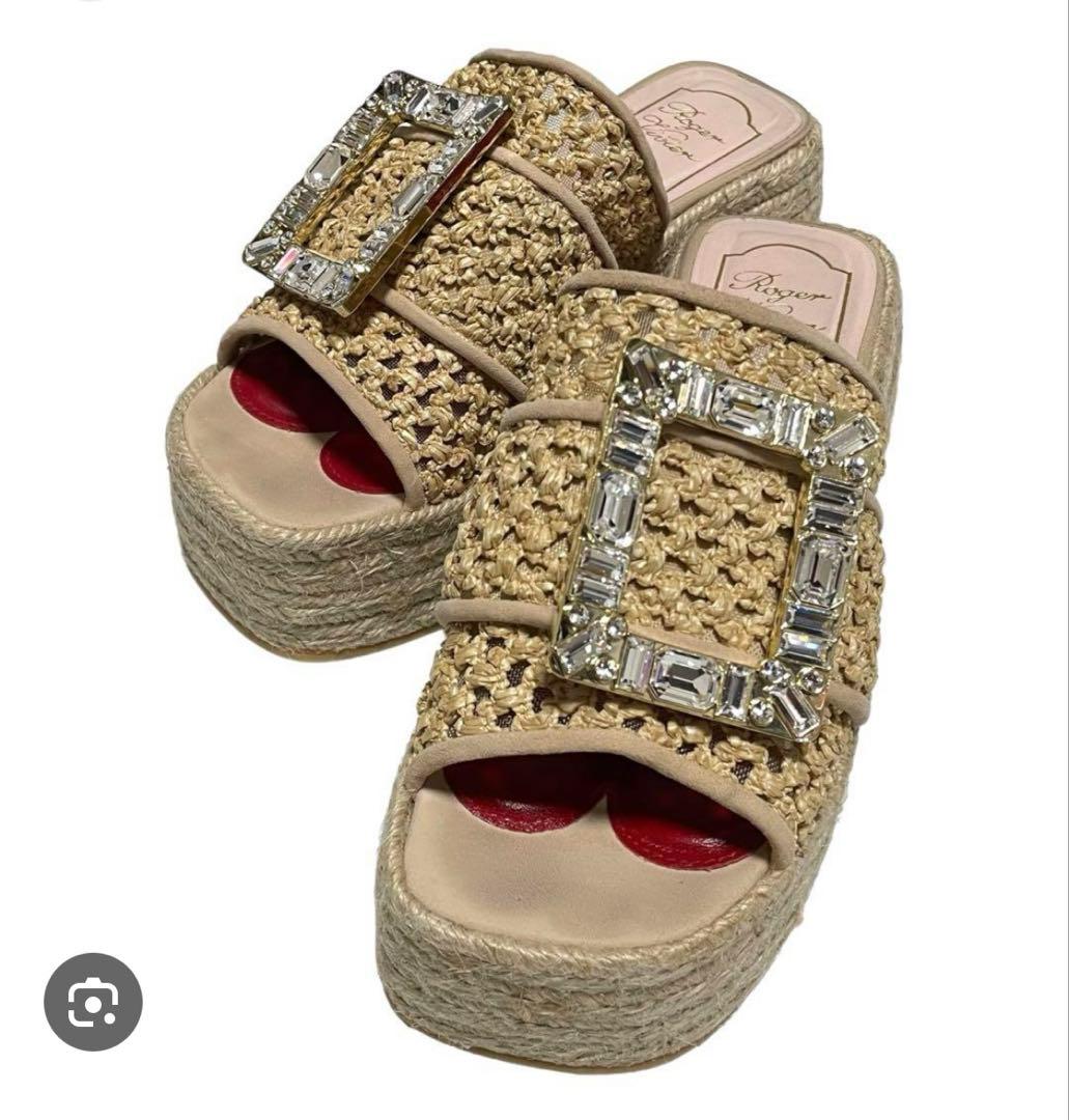 ROGER VIVIER ビジュー付きプラットフォームサンダルミュール布袋付き