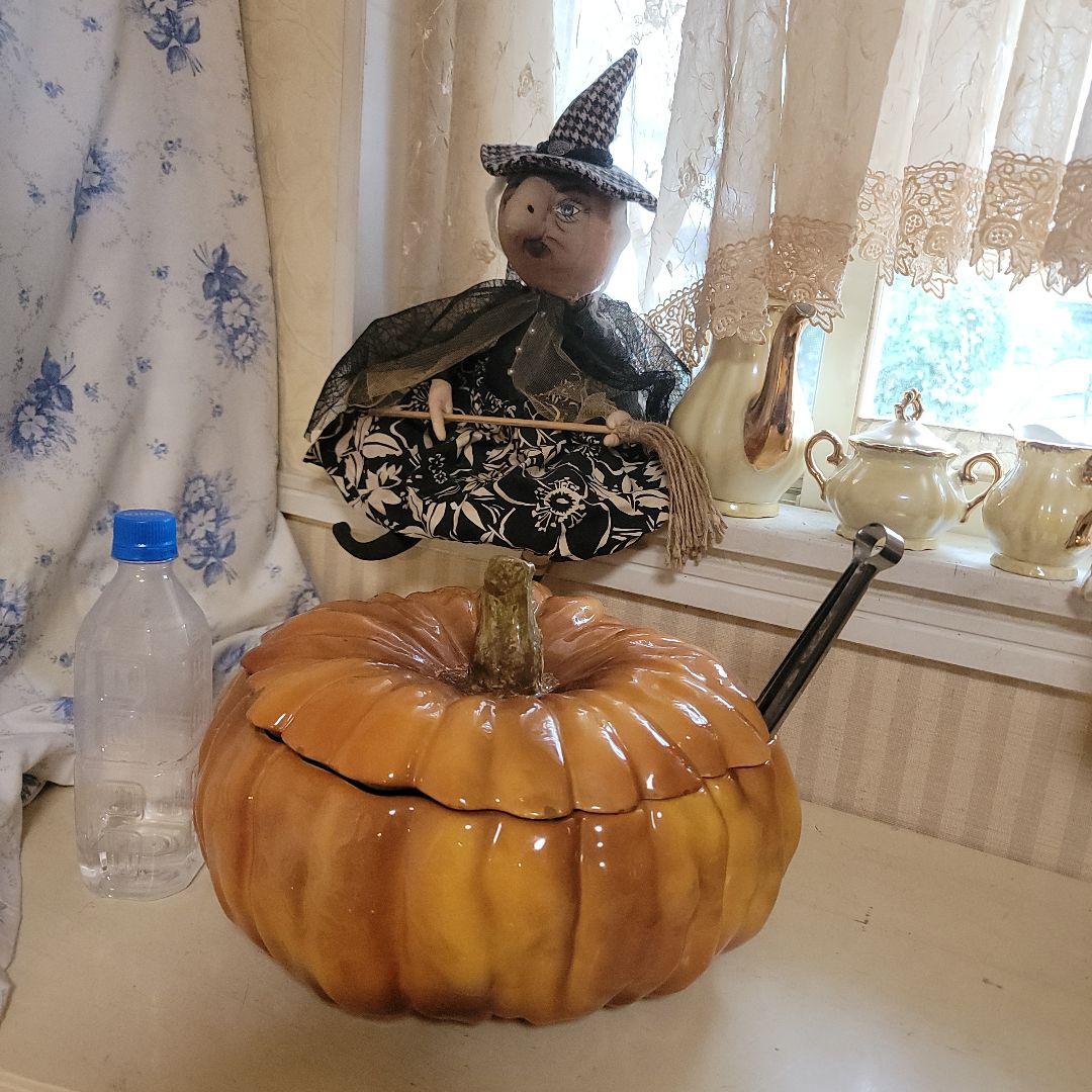特大　カボチャ型容器 　蓋付き　オマケ付き　イタリア製　ヴィンテージ陶器製　置物