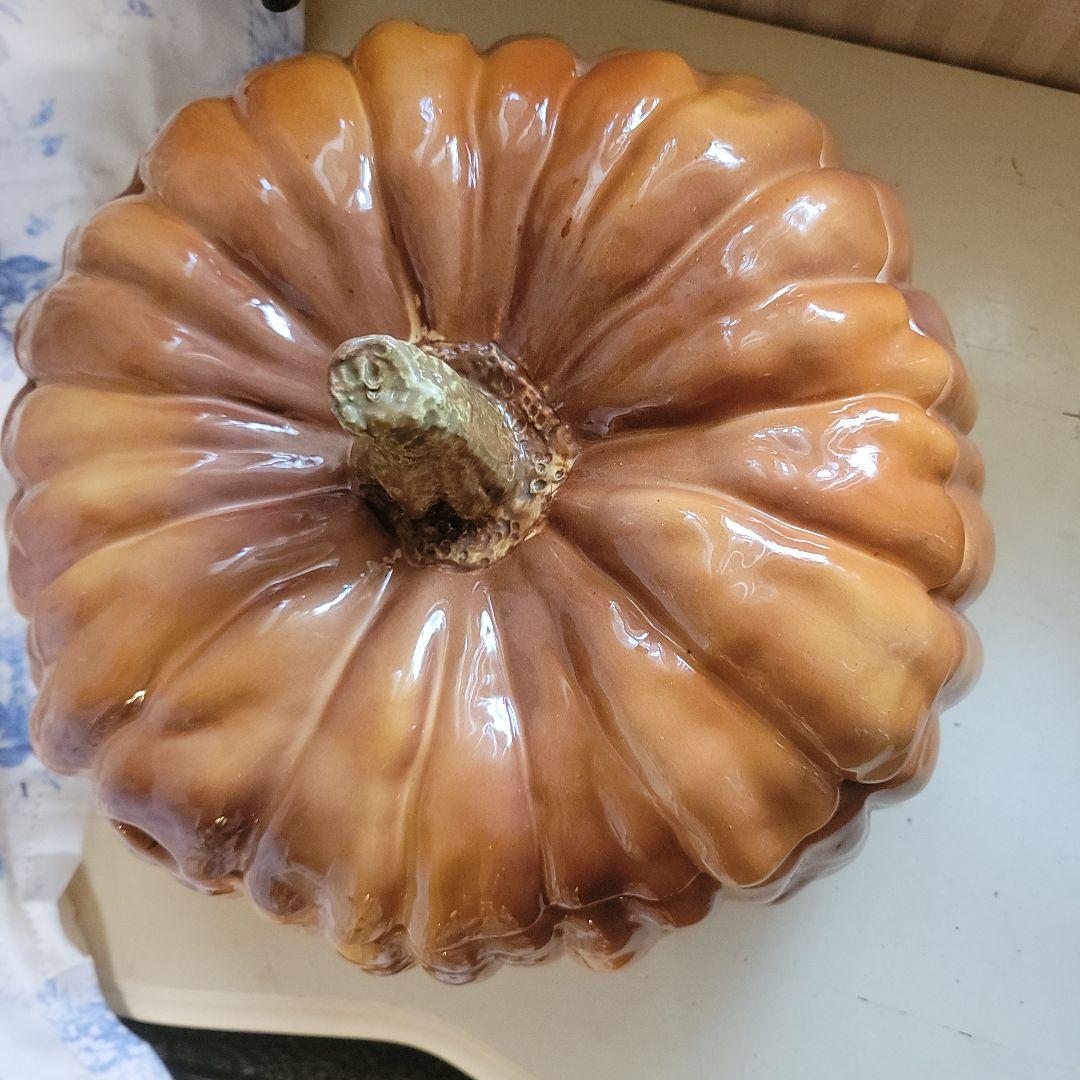 特大　カボチャ型容器 　蓋付き　オマケ付き　イタリア製　ヴィンテージ陶器製　置物