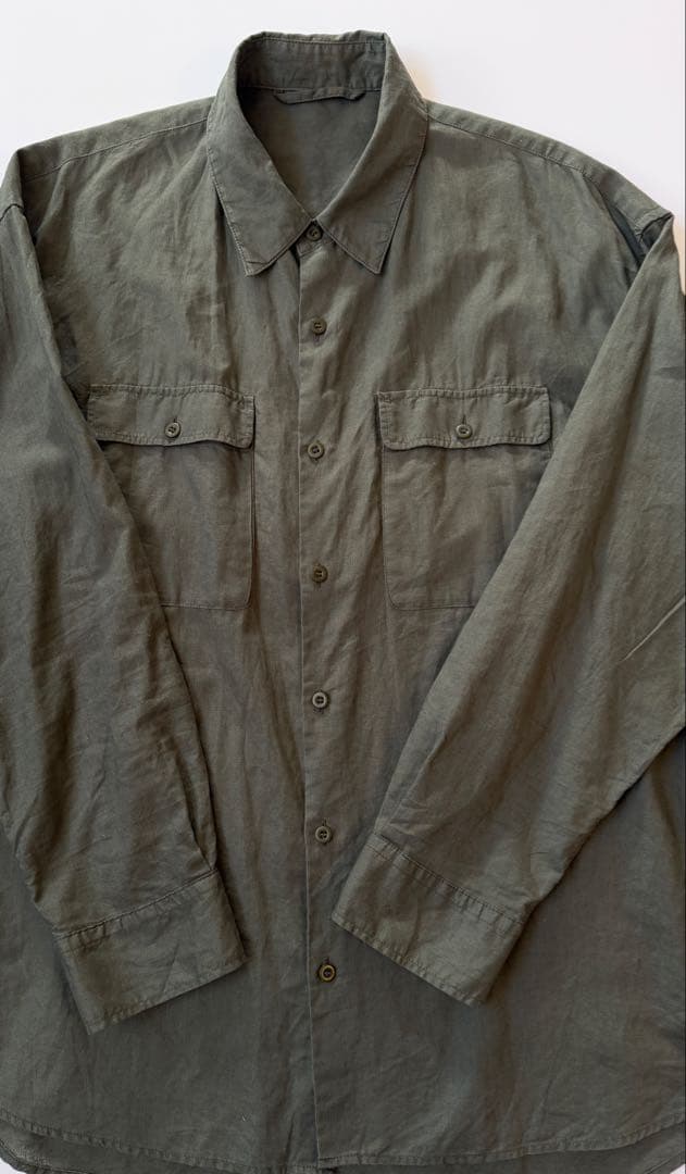 Spick and Span コットンリネンユーティリティーシャツ　カーキ