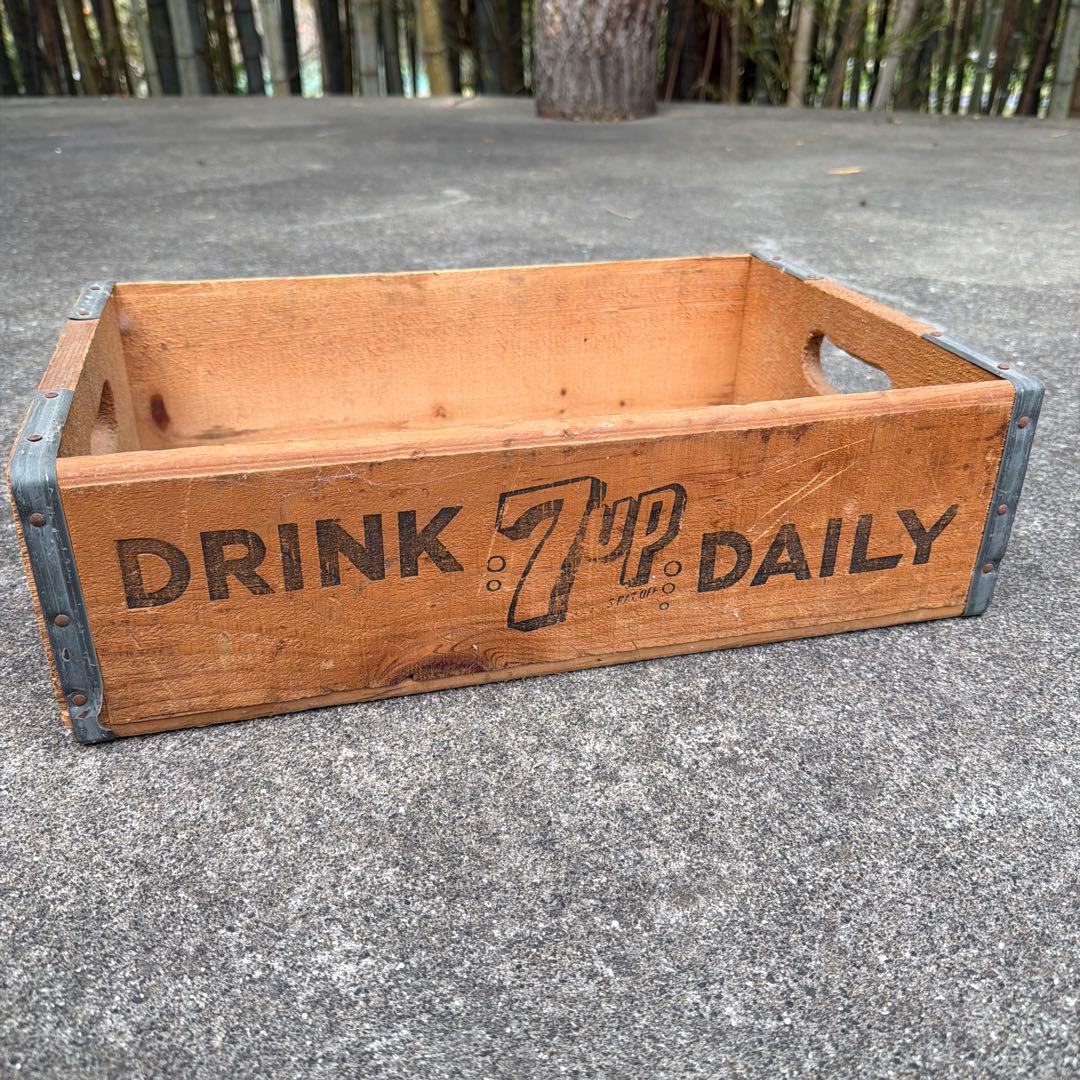1973年製　70s 7UP ヴィンテージ　木製　ウッド　ボックス　コンテナ