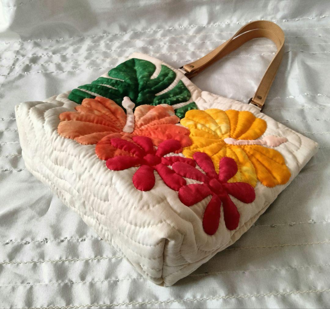 ☆267.ハワイアンキルト・バッグ・ハイビスカス＆ティアレ＆モンステラ