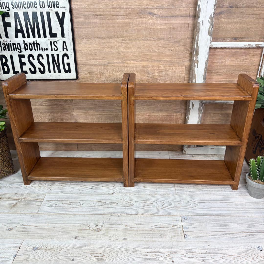 カントリー北欧調パイン材ラック三段2点セット木製収納家具シェフル飾り棚松材無垢材