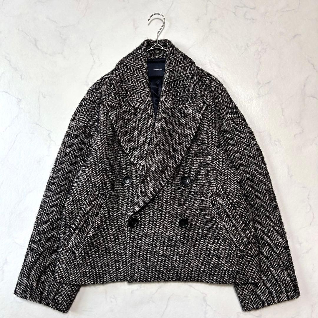 未使用級 フレームワーク TWEEDツイードショートコートワイド定価 5.2千円