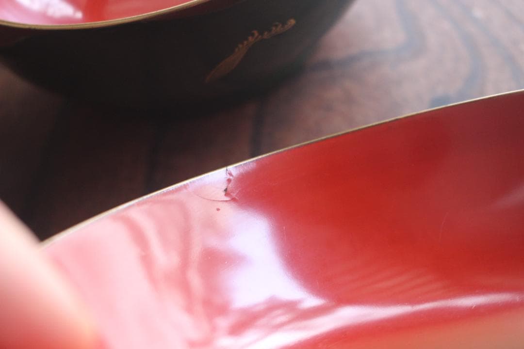 小傷有！時代青塗りに優美な福寿草沈金の煮物椀2点（検輪島塗蒔絵椀沈金椀雑煮椀