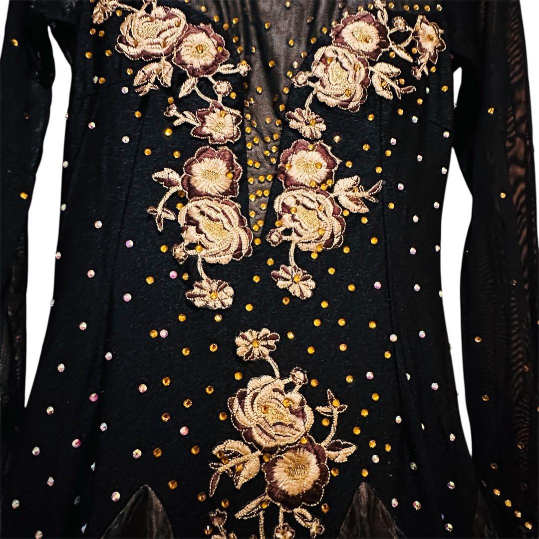 ブラック×ゴールド刺繍ダンスドレスMサイズ