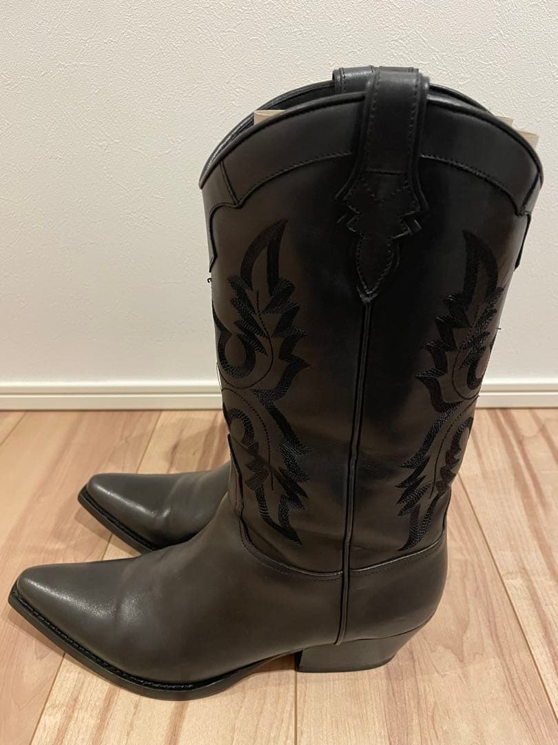 サルトル ウエスタンブーツ ブラック 刺繍 黒 38 1/2 24.5cm