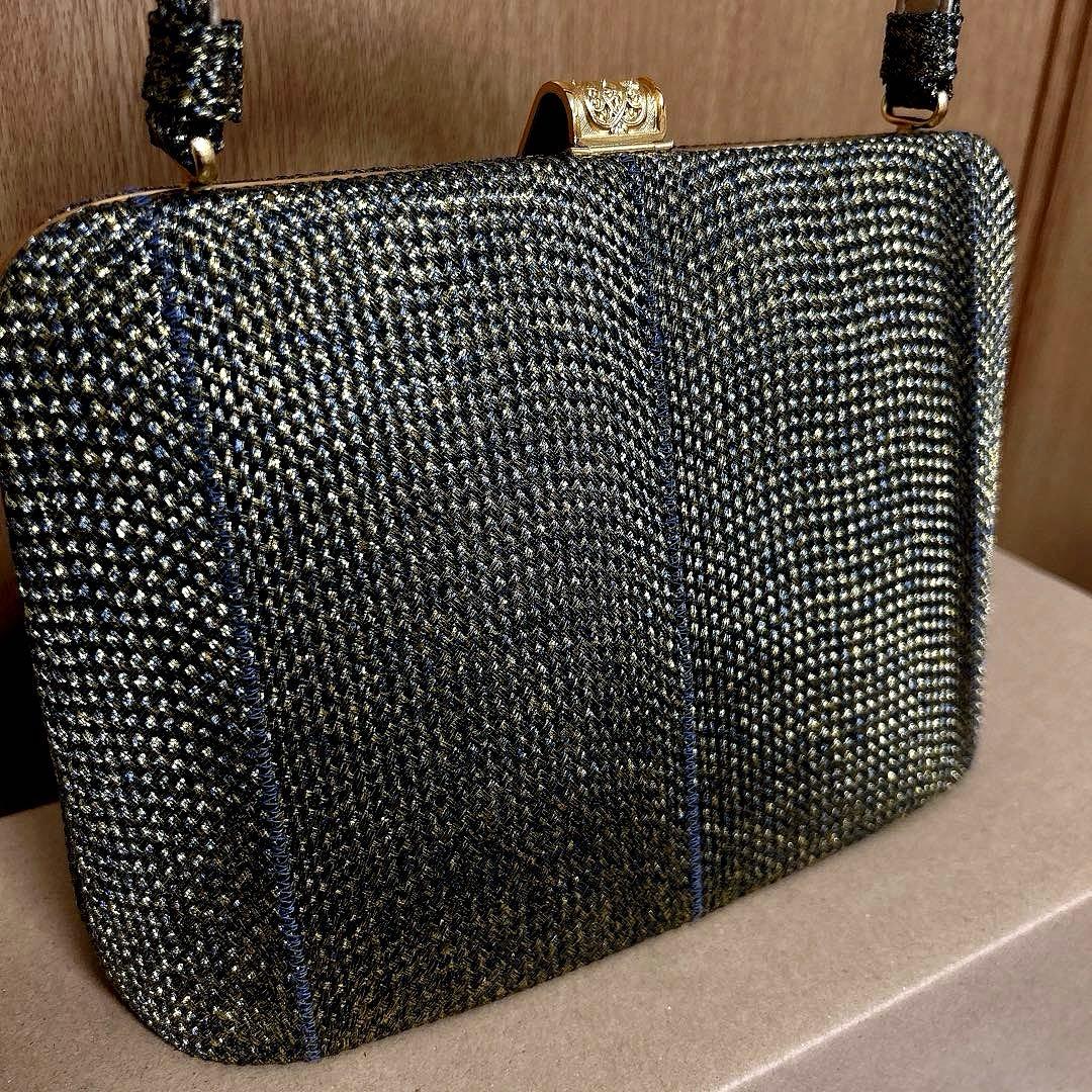 神田胡蝶　和装バッグ　フォーマル　組み織　正絹　金糸　ブラック　ゴールド