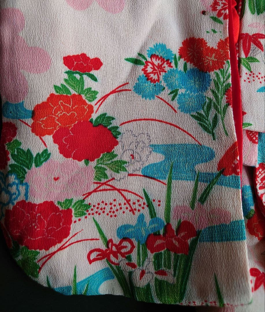 市松人形　お振り袖　着物と帯のセット　縮緬　古布　袷　本仕立て　15号52cm用