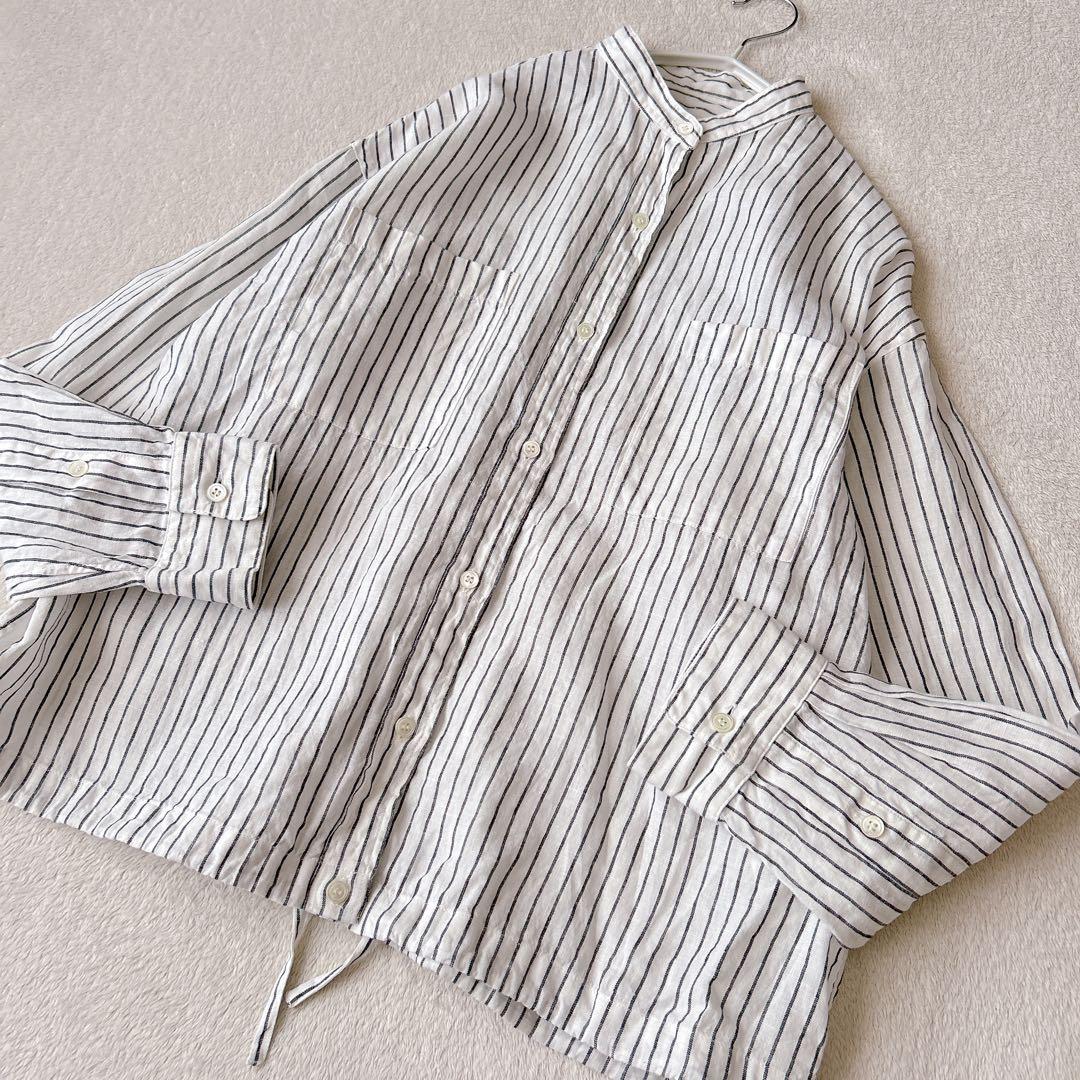 美品✨フレームワーク✨人気　フレンチリネンドロストシャツ　バンドカラー　羽織り