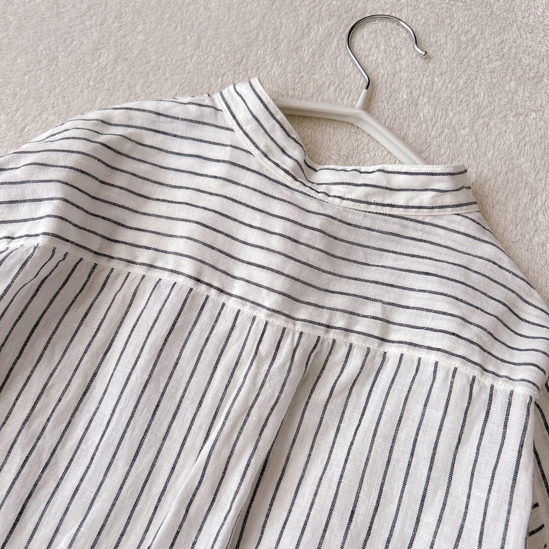 美品✨フレームワーク✨人気　フレンチリネンドロストシャツ　バンドカラー　羽織り