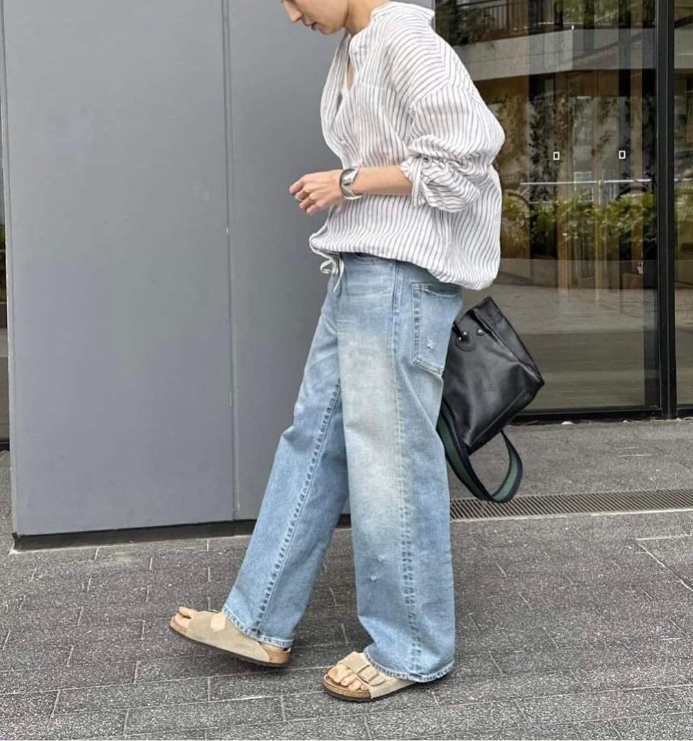 美品✨フレームワーク✨人気　フレンチリネンドロストシャツ　バンドカラー　羽織り