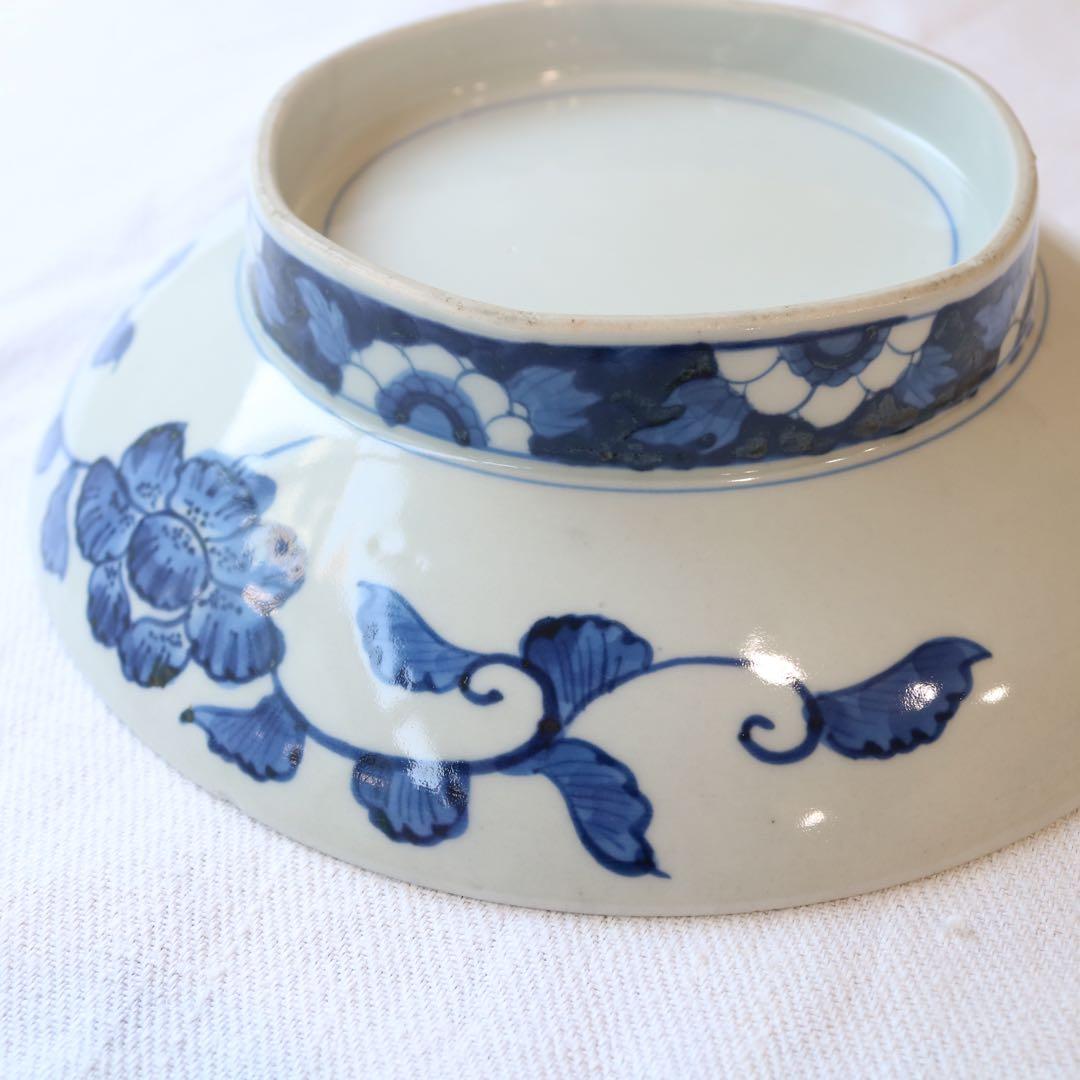 時代　染付の美しき四君子　高台皿　明治プレート盛皿大皿（骨董古美術古伊万里鍋島焼