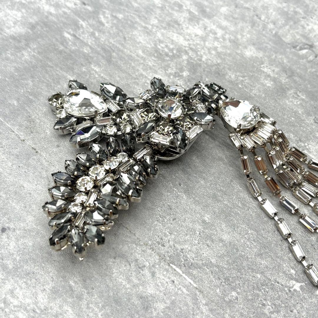 極希少✨MaxMara クリスタルビジュー 大ぶり ブローチ シルバー チェーン