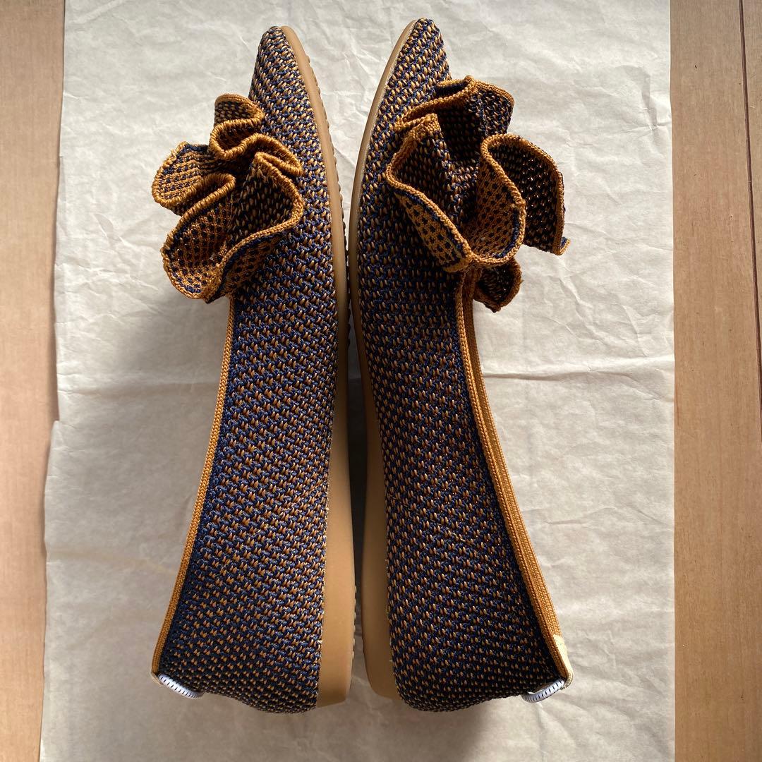 オッフェン　öffen　フラット　フリル　キャメル&ネイビー　23.5cm