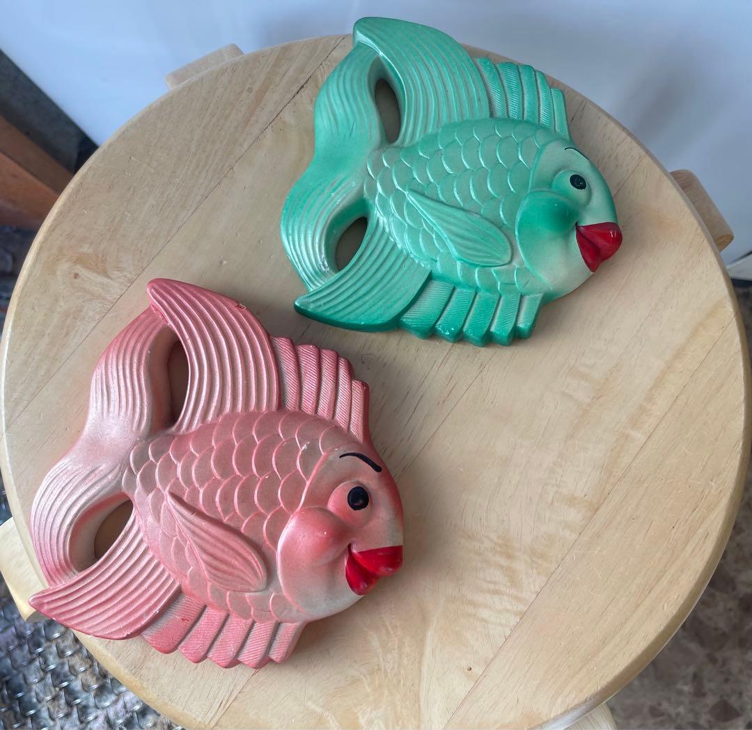 ミラースタジオ社　ミッドセンチュリー　アメリカン　石膏壁飾り　夫婦仲金魚2匹