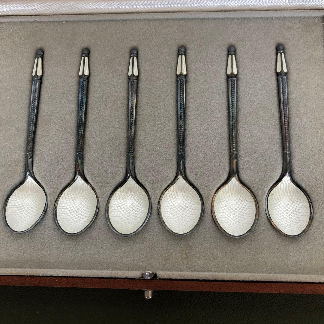 アントン ミケルセン　純銀製　デミタススプーン6客　七宝　ジョージジェンセン　銀