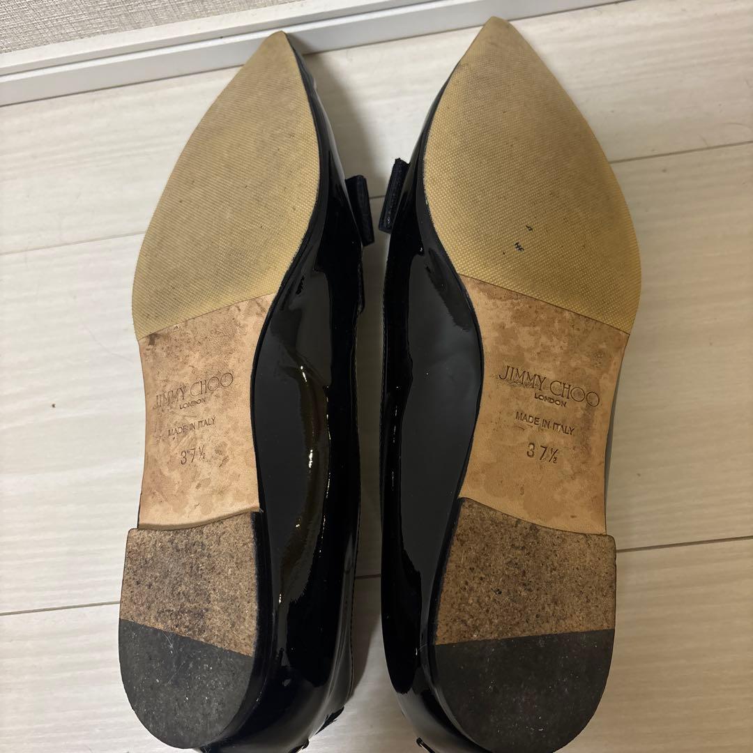 JIMMY CHOO オペラシューズ　フラット　エナメル37.5 ブラック