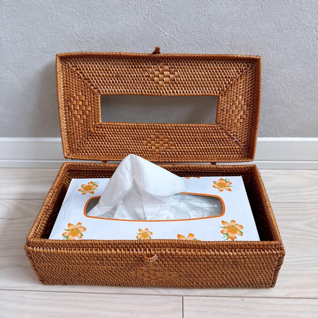 新品未使用 アタのティッシュケース おしゃれ シンプル バリ島雑貨 アジアン雑貨