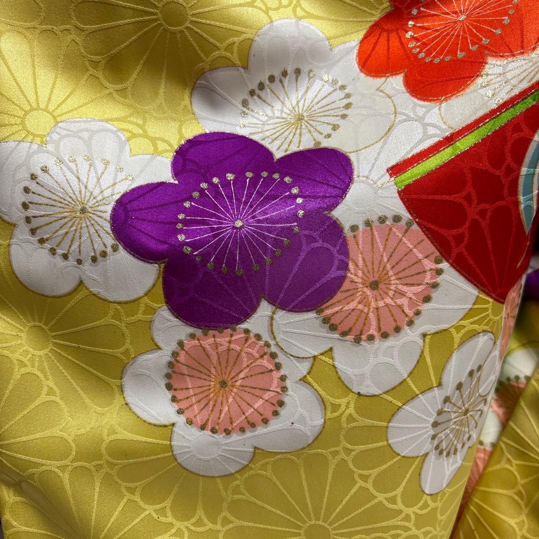 七五三　着物セット　7歳　5歳　レモンイエロー　黄色　キュート　ポップ　個性的