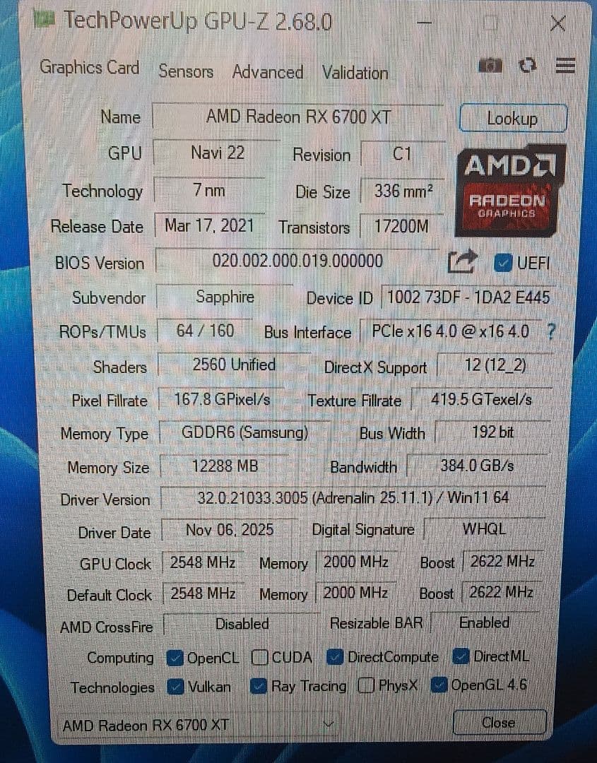 グラフィックボード・グラボ・ビデオカード SAPPHIRE NITRO+ Radeon RX6700XT 12GB RGB