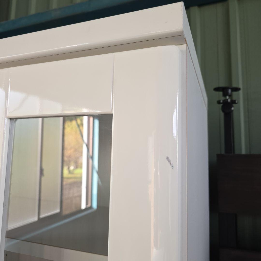 日本製 ガラス扉付き 大型食器棚 キャビネット ホワイト