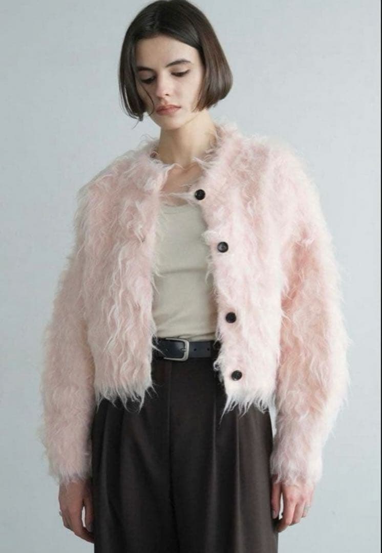 CLANE シャギーショートニットカーディガン　ピンク