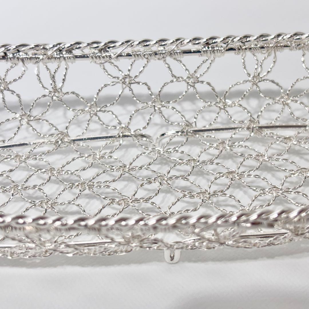 希少！銀座和光銀細工　おしぼりトレー　おしぼりトレイ　かご編み　銀仕上げ　銀加工