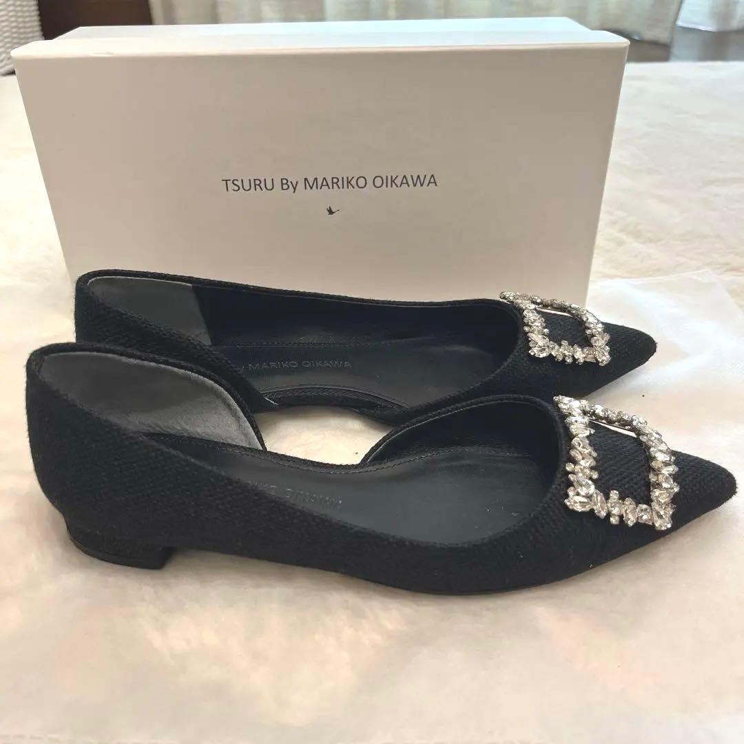 TSURU BY MARIKO OIKAWA ブラックフラットシューズ　37