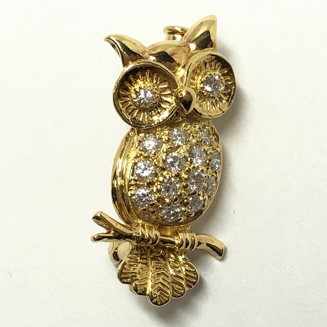 【特別限定品】Ｎ2106Ｍ　K18 ダイヤモンド ブローチ フクロウ