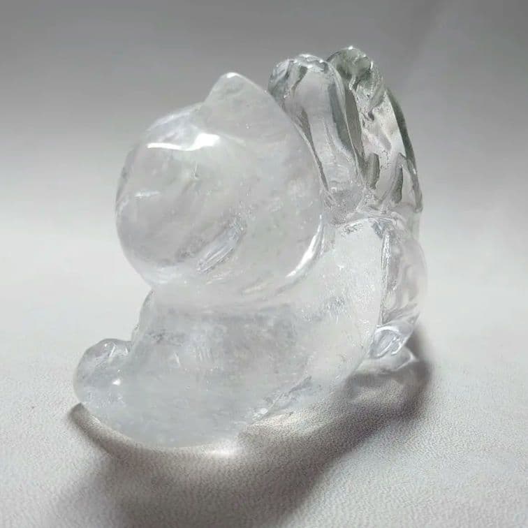 手彫り！貴重　水晶　魚を捕った招きねこ　置物　素敵な逸品