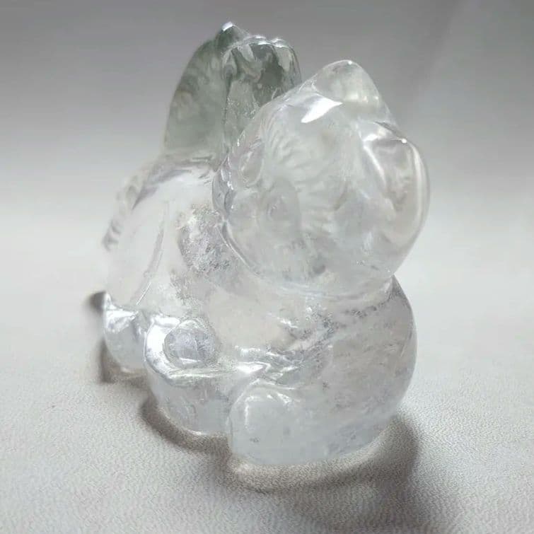 手彫り！貴重　水晶　魚を捕った招きねこ　置物　素敵な逸品