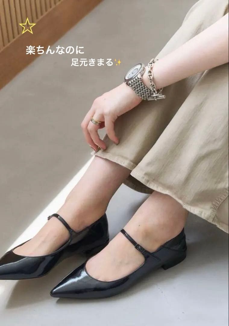 LE TALON ルタロンメリージェーンポインテッドトゥー黒エナメル24cm美品