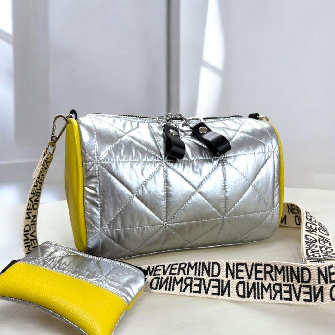 Accent Bag／キルティングシルバー×イエロー